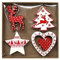 Robelli Pack of 8 Assorted Red & White Wooden Christmas Tree Hanging Pendant Decorations