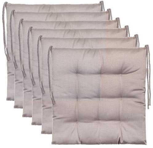 Brandsseller Lot de 6 Coussin de Chaise 40x40 cm Coussin d'assise Rembourrage de Chaise avec Fixations Décoration pour l'intérieur et l'extérieur piqué - Gris Clair
