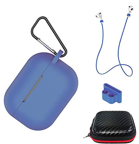 AICEK Custodia Compatiblile con AirPods Pro Cover Silicone Case per Apple AirPods Pro Protective Accessori con Moschettone,Earpod Cover Blu