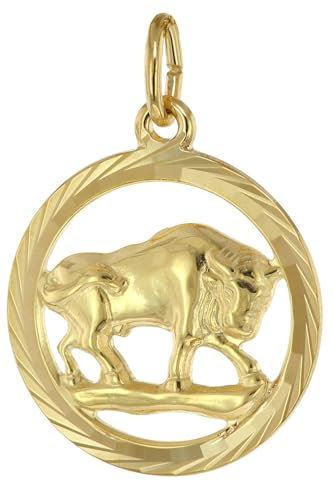 trendor Sternzeichen Stier 333 Gold Anhänger Ø 16 mm modischer Tierkreiszeichen Anhänger aus Echtgold für Damen und Herren, elegante Geschenkidee, 39000-05