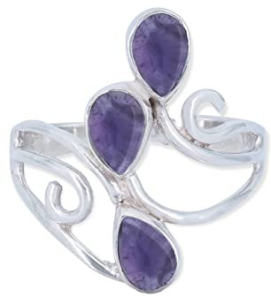 mantraroma Ring Silber 925 Damen Amethyst Edelstein lila ausgefallen verspielt