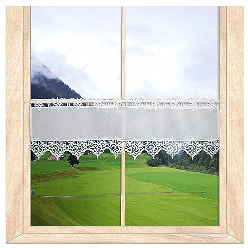 atelier alles-Spitze Zeitlose weiße Landhausgardine Leona HxB 25x64 cm | Hochwertige Scheibengardine aus Feinbatist mit Vogtländischen Spitzenkanten, atelier alles-Spitze