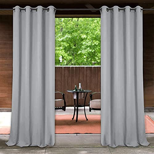 StangH Outdoor Curtains 108 inches Long Patio Waterproof Curtains Sunlight & Heat Blocking Summer Shades Blinds for Pergola/Arbor/Front Porch, W52 x L108, Silver Grey, 1 Panel