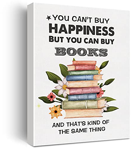 Leinwanddruck mit Buch-Zitat, Motivationsdruck You Can't Buy Happiness But You Can Buy Books, für Büro, Zuhause, Wanddekoration, gerahmt, Geschenk, 30,5 x 38,1 cm