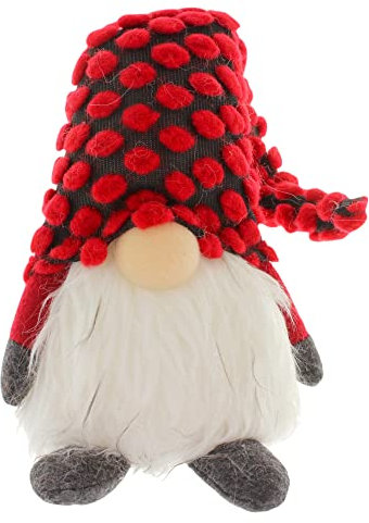 Weihnachtsdekoration Deko-Figur Wichtel, schwedischer Weihnachtsmann Tomte Gnom, Geschenk Weihnachten 32 cm hoch, aus Strick und Plüsch, rot grau weiß (Mütze rote Pompoms)
