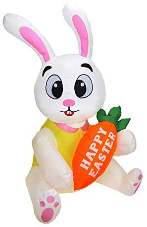 1.5M Osterhase Aufblasbar, Oster Deko Outdoor Leuchtend Hase Figur groß Stehender Osterhase mit LED-Lichtern Cartoon Häschen Outdoor Oster Dekoration Ornamente für Party Hof, Garten, Outdoor