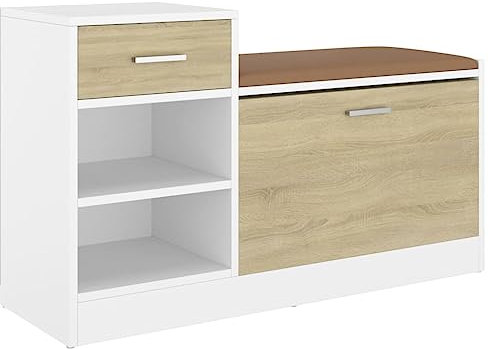 vidaXL Schuhbank Schuhschrank Sitzbank Schuhablage Schuhregal Schuhaufbewahrung Schuhständer Schuhkipper Weiß Sonoma-Eiche 94,5x31x57cm Holzwerkstoff