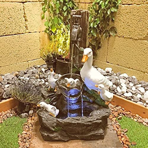 Tranquility Duck Family Animal Mains Powered Water Feature With Water Tablets,Waterfall, Water Fountain, Garden Decoration, Garden Feature