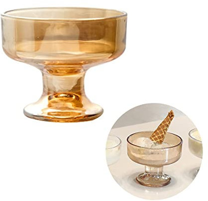 Ciotole a forma di trifoglio, con piedini in vetro, confezione da 6 pezzi, per frutta, dessert, insalata di frutta, 9,9 cm, coppe in vetro a bocca larga 226,8 g, con supporto (ambrata)