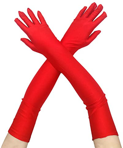 CHEERYMAGIC Red Long Elbow Satin Gloves - 1920s Style Dance & Opera Gloves for Wedding, Prom & Fancy Dress - A4-XNST