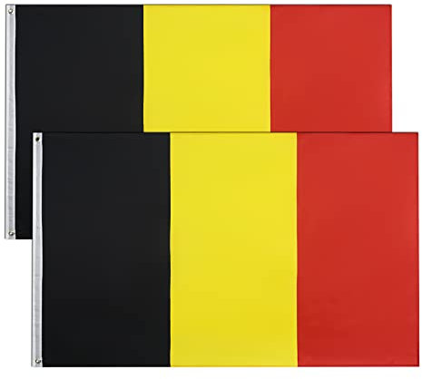 2 stück Belgien Flagge,90×150 cm Belgische Fahne mit Messingösen Wetterfest Farbecht Belgium flag für Fußball WM 2022 Deko Draußen/Drinnen
