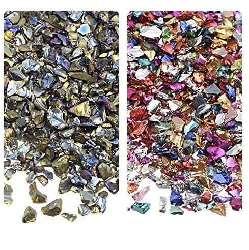 sourcing map 2 Colors Crushed Glass Chips, 1-4mm Irregular Metallic Glass for Craft DIY Jewelry Vase Epoxy Resin Decoration 28g Colorful Color Series