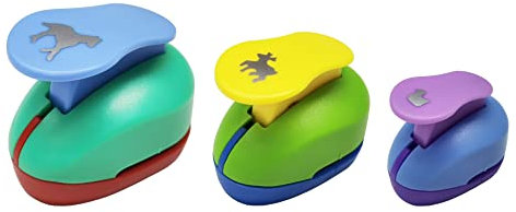 VSREI Stanzer Set, 3 Stück Papierstanzer Motivlocher Stanzer Set 9/16/25mm für Geschenkanhänger, Basteln, Scrapbooking, Fotos, Grußkarten (Enten, Hirsche, Ponys),Zufällige Farbe