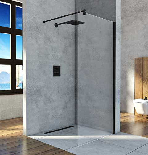 ECOLAM® WALK IN Dusche transparent Duschwand Duschabtrennung Duschkabine 90x200 schwarz matt black
