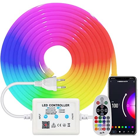 HEGEHE RGB Neon LED Streifen, 220V 5050 Silikon IP65 Wasserdicht WiFi Flexible Neon LED Light, mit APP Steuerung, Sync mit Musik Rhythmus (25M)