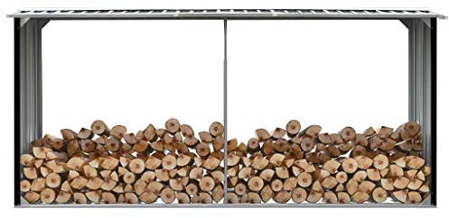 XIAOGUANG Brennholzlager, Kaminholzregal Aussen, Holzstapelhilfe, Carport, Sichtschutz Garten, Kaminholzregale, Verzinkter Stahl 330 x 92 x 153 cm Anthrazit