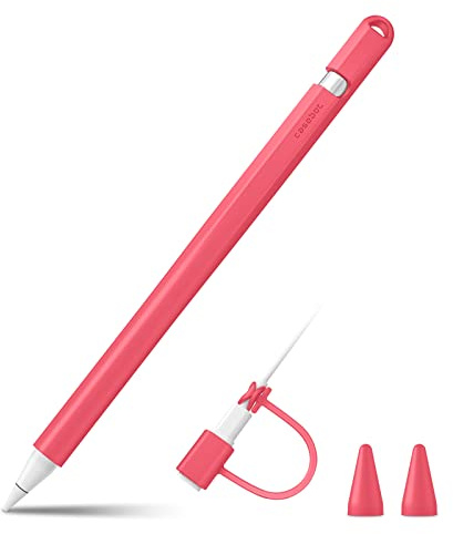 Fintie - Silicone Case for Apple Pencil (1st Generation, Includes 2 Tip Caps and Cable Attachment, Watermelon