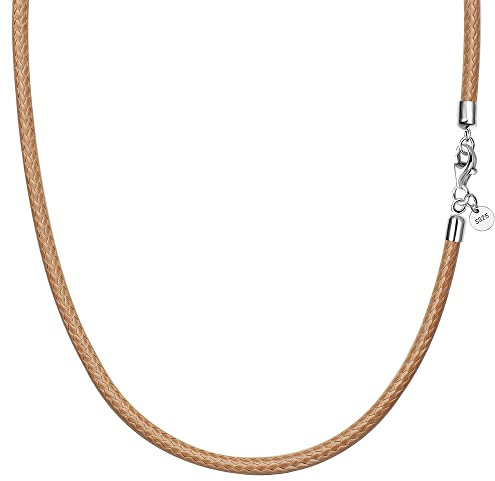 Viwind Lederkette 925 Silber Verschluss Geflochten Kunstleder Halskette 2.5mm breit Damen Herren Kette für Anhänger charm 45-60cm wählbar DIY Lederschnur (60cm, Khaki)