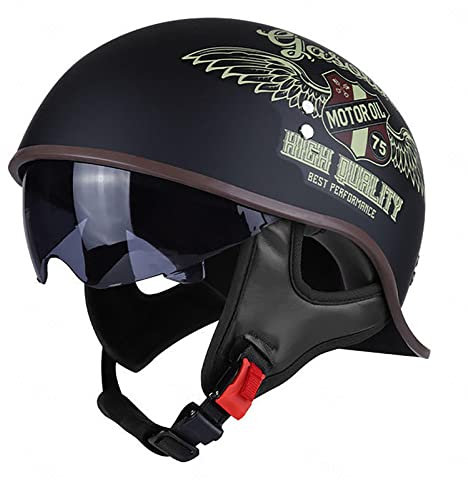 EBAYIN Casque Bol Casque Moto Demi Coque Vintage Harley Moto éLectrique Scooter Homme Et Femme Casque Demi Jet Dot ECE Homologué Cruiser Chopper Crash Helmet,E-L=(59~60cm)
