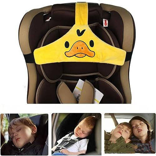 Baby Autositz Kopfunterstützung, Einstellbar Sicherheitssitz Befestigungsgurt, Protektor Kopfstütze Nackenstütze für Kinder Baby, Auto Sicherer Schlafpositionierer (Gelb)
