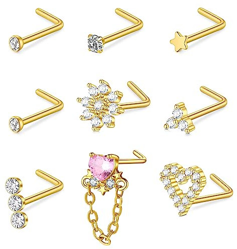 Zolure 20g Nasenpiercing Stecker L-Form Nasenstecker Herz Piercing Chirurgenstahl Cz Inlaid Piercing Schmuck Für Damen Herren