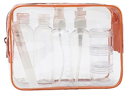 MOCOCITO Toiletry Bag - Clear, Reusable Travel Bottles Set (8 x 100ml) - EU & UK Hand Luggage Approved - Unisex Adult - Clear