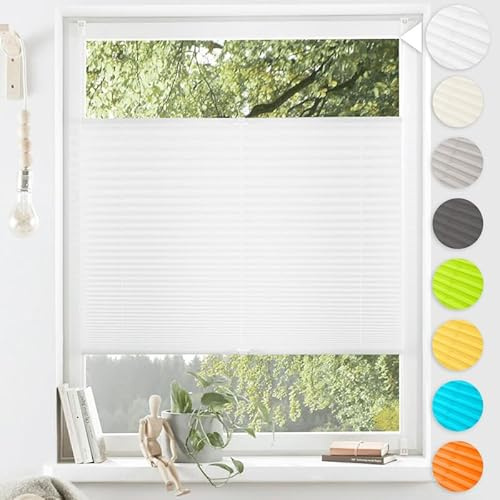 Plissee ohne Bohren Hohe-Qualität Aluminiumstangen,weiß70 x 230cm,Diagonales System,Plissee Klemmfix Einfache Montage Sichtschutz und Sonnenschutz für Schlafzimmer Badezimmer Wohnzimmer Fenster&Tür