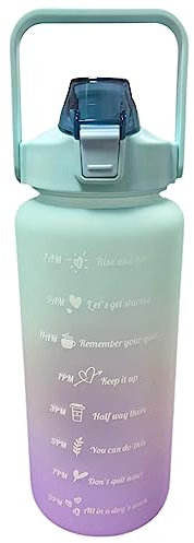 tinysiry 2000ml Sports Water Bottle with Straw and Time Marker, Drink Bottles Leakproof BPA Free Motivational Fitness Sports Water Bottle for Outdoor,Hiking,Gym Green 2000ml