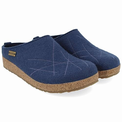 HAFLINGER Grizzly Mikado Filzpantoffeln mit Gummisohle Unisex Blau (Blaubeere 109), Gr. 39