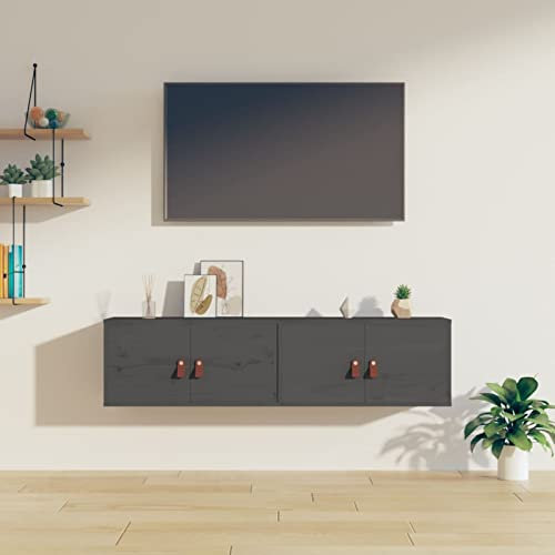 Homgoday Wandschränke 2 STK. Hängeschrank TV Board Hängend Wandregal Hängend TV Schrank Sideboard Schlafzimmer Wohnzimmer Grau 60x30x30 cm Massivholz Kiefer