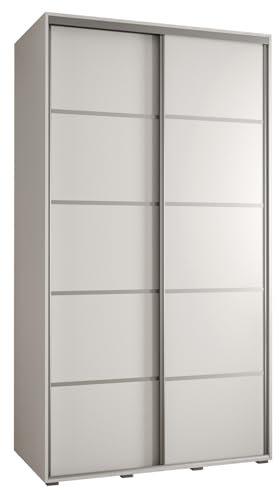 MEBLE KRYSPOL Davos 4 140 Schrank mit Zwei Schiebetüren für Schlafzimmer - Moderner Kleiderschrank mit Kleiderstange und Regalen - 235,2x140x60 cm - Weiß Weiß Silber