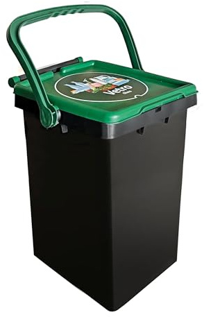 Generico Pattumiera per Raccolta Differenziata 35 litri, Verde (Vetro) - in plastica (PP), etichetta IML, chiusura a manico anti cattivi odori – uso interno/esterno
