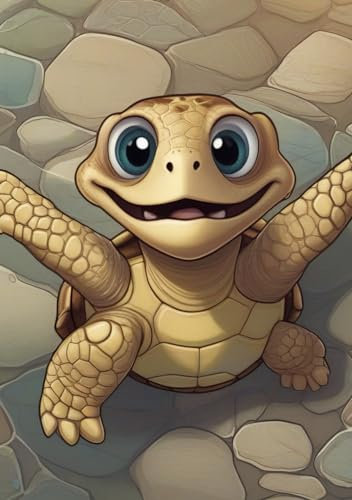 Lustiges Notizbuch mit Schildkröte für Schule und Arbeit: Jede zweite Seite liniert für Notizen, Blanko Seiten zum Zeichnen und Einkleben