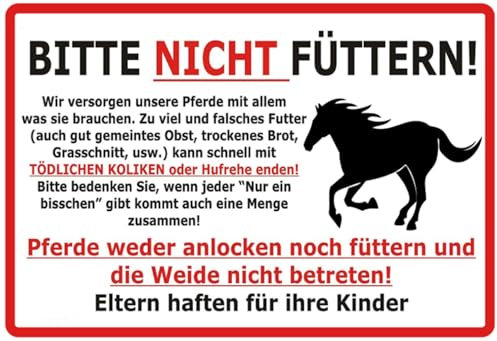 Hebold Blechschild 30x20 cm - Hochwertiges Blechschild Made in Germany -Pferd Bitte nicht füttern Metall Hinweis Schild