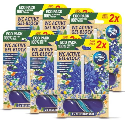Ambi Pur WC Active Gel-Block 2x45g Blue Blossom - WC Duft (6er Pack)