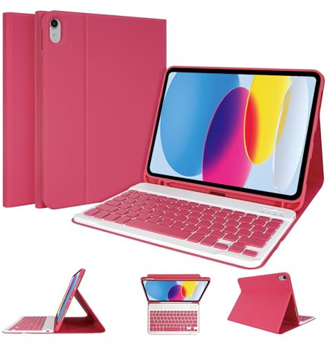 LAMA Funda de teclado para iPad de 10ª generación de 10.9 pulgadas 2022 (A2696/A2757/A2777), funda protectora delgada con teclado Bluetooth inalámbrico desmontable y soporte para lápices para iPad de