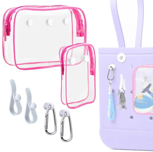 Everfunny Transparente Bogg Strandtasche mit 2 Einsteckhaken, Zubehör für Bogg Bags, Reisen, Make-up, saubere Toilettenartikel, Pinsel-Organizer, Kosmetik-Trennwand, Aufbewahrung, Innentasche, 3