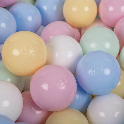 KiddyMoon 200 ∅ 7Cm Bolas Colores De Plástico para Piscina para Niños, Amarillo Pastel/Blanco/Menta/Azul Claro/Rosa Claro