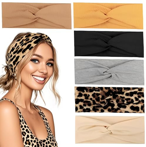 Esshogo 6 Stück Stirnbänder für Damen, rutschfest, Haarreif Elastisch Breites Stirnband Baumwollkreuz Stirnband, für kurzes Haar, Yoga, Workout, Laufen, Sport, Haardreh, Turban, Haarwickel für Mädchen