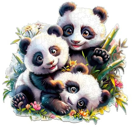 KAAYEE Holzpuzzle Erwachsene, Puzzle Holz Panda-Familie, Wooden Puzzle Unregelmäßige Einzigartige Form Puzzleteile, Holzpuzzle Tierform, Holz Puzzle Mit Geschenkbox Aus Holz