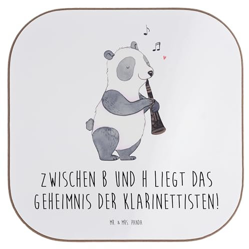Mr. & Mrs. Panda Untersetzer Glas Klarinette Geheimnis - Geschenk, Musikunterricht, Ensemble, Notenlesen, Quadratischer, Musik, Instrument, Holzblasinstrument, Musikinstrument, Musiker, Tassen, Lernen