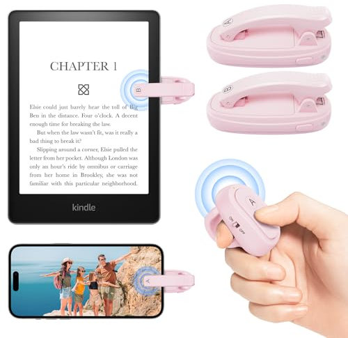 [2 Clips] Page Turner for Kindle Paperwhite: RF Finger Ring Remote Control Page Turner Clicker for Oasis/Scribe/Kobo E-Readers Reading Novels, Camera Video Remote Triggers, Kindle Accessories(Pink)