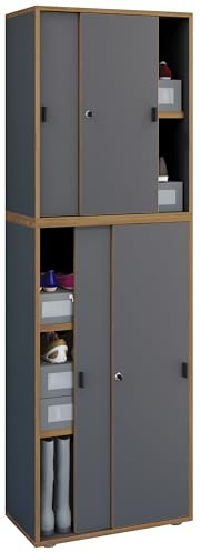 VCM Holz Büroschrank Ordner Aktenschrank Büromöbel Schrank Salia 5-Fach Breite 60 cm Schiebetüren
