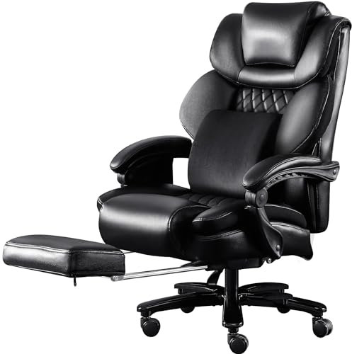 Fantasylab Bürostuhl 200KG mit 3D Rollendes Massagefunktion für Rückenschmerzen Ergonomischer Chefsessel Flip-up Armlehnen, hohe Rückenlehne, dick gepolstert Starke Metallbasis leise Räder
