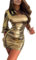 EMOTTOS Damen Clubbing Pailletten Minikleid, Unregelmäßiges EIN-Schulter Kleid Heiße Gestempelte Stoffe Gerüschte Wrap-Around Bodycon Kleider, Slim Fit Party Club Kurzes Minikleid, Gold, M
