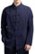 Veste d'uniforme chinois Tang pour homme - Manteau traditionnel de Kung Fu Tai Chi - Couleur unie - Manches longues - XL - Bleu marine