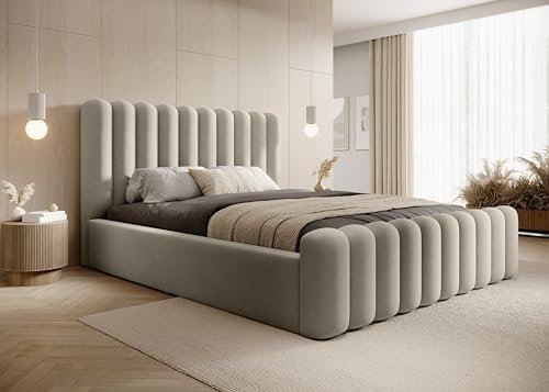 DomoHome- Modernes Polsterbett Mona VII – Elegantes Bett Mit Stauraum Modernem Kopfteil Und Hochwertigem Stoff-Abriamo Für Ihr Schlafzimmer 180x200 cm, Farbe: Beige