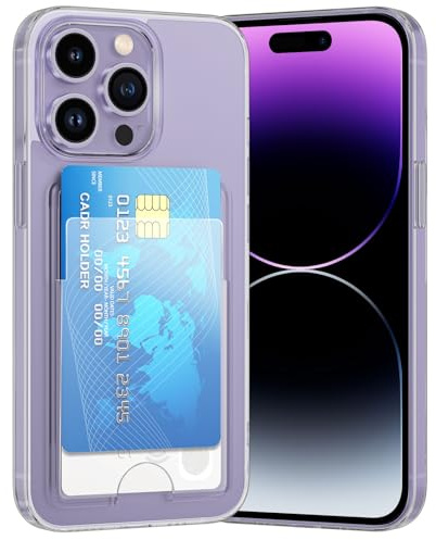 DEVASO Hülle für iPhone 14 Pro Handyhülle mit Kartenfach Dünn Transparent Crystal TPU Silikon Schutzhülle Stoßfest Handy Tasche Bumper Brieftasche Case Cover für 2 Karten