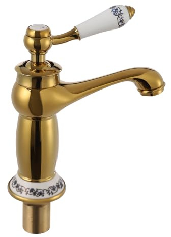 Grifo de baño dorado vintage, retro, latón giratorio 360°, grifo mezclador monomando para lavabo, diseño antiguo, cocina