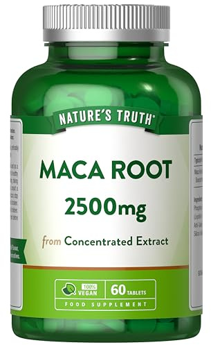 Maca Root 2500mg | High Strength Supplement for Women & Men | 60 Vegan Tablets from Concentrated Extract | By Nature's Truth